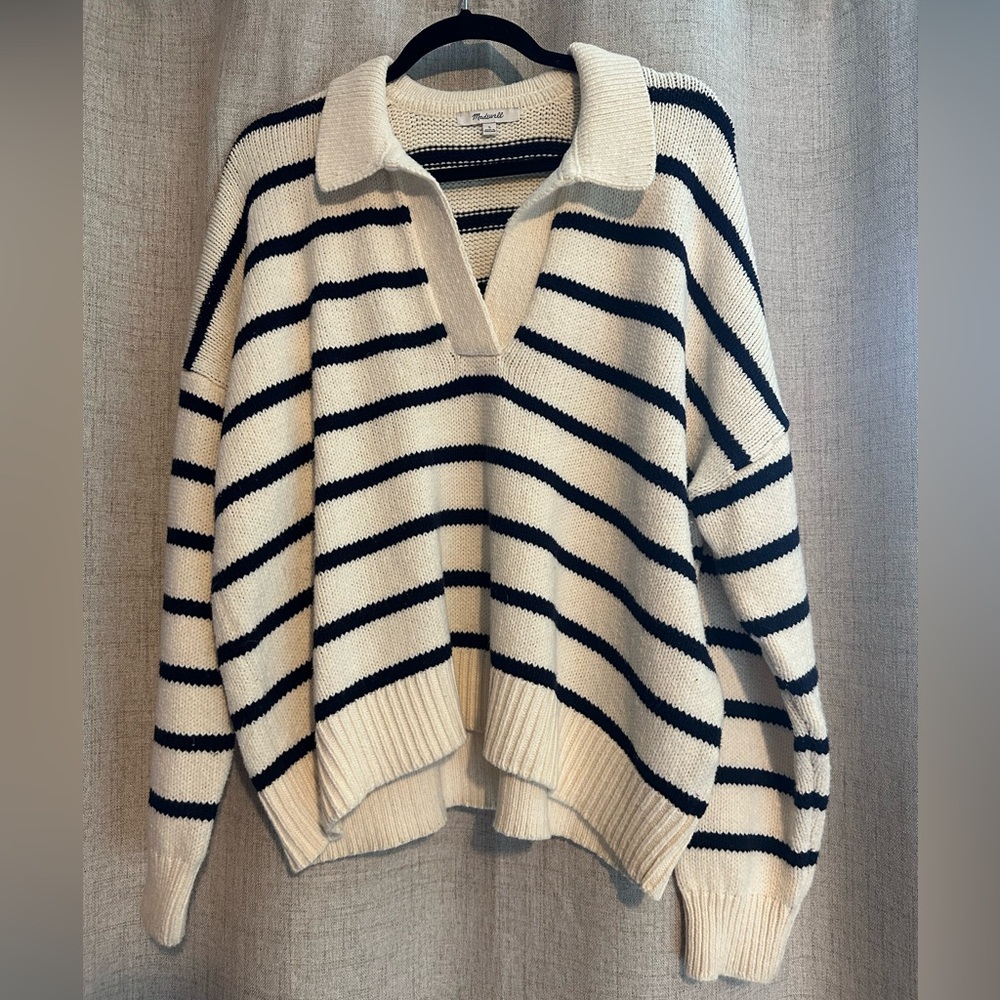 Madewell women’s Dedham Polo Stripe sweater Size L NI250